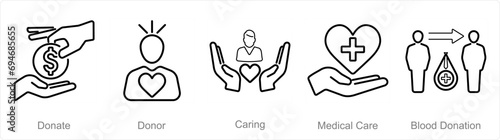 A set of 5 Charity and donation icons as donate, donor, caring