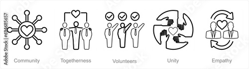 A set of 5 Charity and donation icons as community, togetherness, volunteers