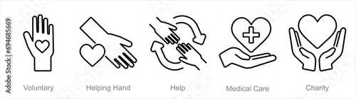 A set of 5 Charity and donation icons as voluntary, helping hand, help
