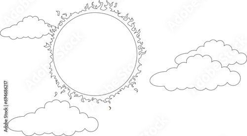 Sun and clouds outline vector illustration