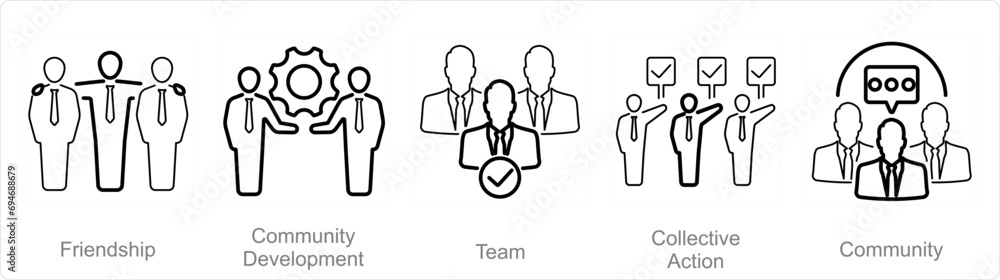 Fototapeta premium A set of 5 Community icons as friendship, community development, team