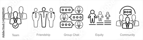 A set of 5 Community icons as team, friendship, group chat