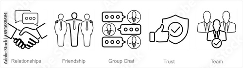 A set of 5 Community icons as relationships, friendship, group chat