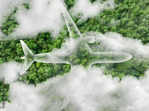 Sustainable aviation fuel concept. Net zero emissions flight. Sustainability transportation. Eco-friendly aviation fuel. Air travel. Future of flight with green innovation. Airplane use biofuel energy photo