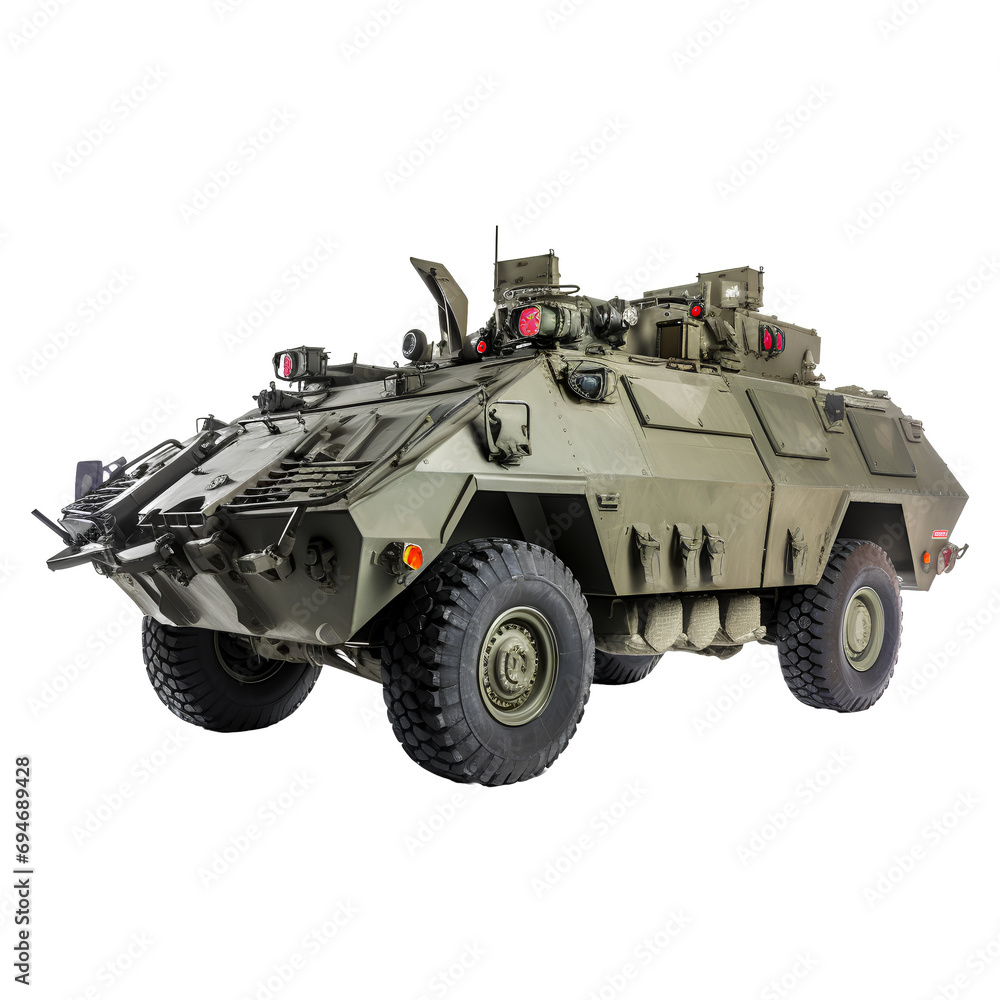 Armored vehicle for transporting soldiers in war on PNG transparent background