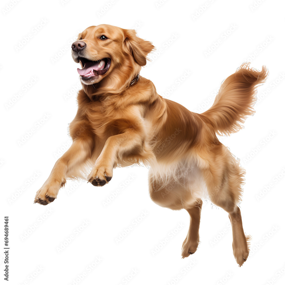 Golden dog running and jumping happily on transparent background PNG