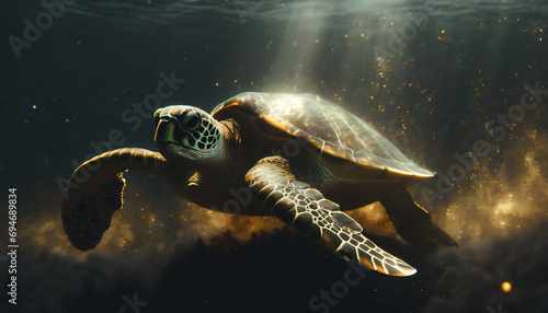 Żółw morski, abstrakcyjny obraz, dekoracja ścienna, genertive AI photo