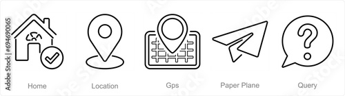 A set of 5 Contact icons as home, location, gps