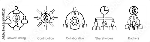 A set of 5 Crowdfunding icons as crowdfunding, contribution, collaborative