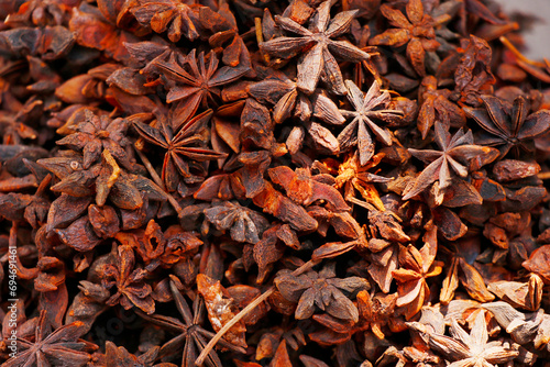 star anise, Illicium verum is a medium-sized evergreen tree native to northeast Vietnam and South China, star shaped spices