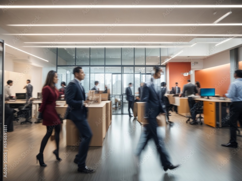 Group of office employees at a coworking center, business people