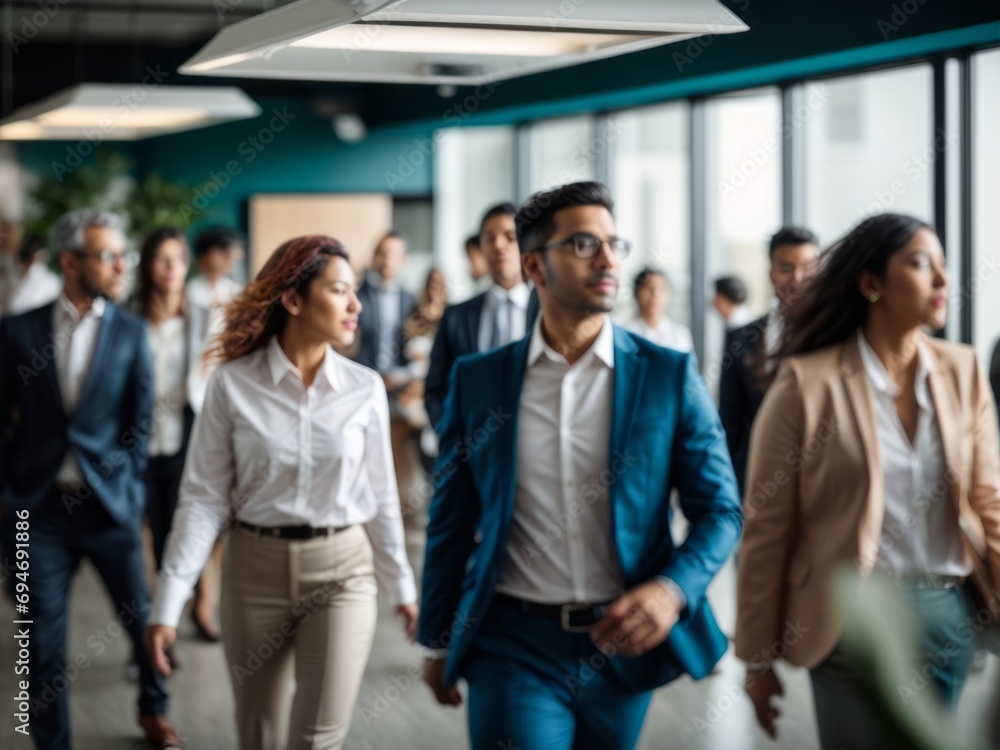 Group of office employees at a coworking center, business people