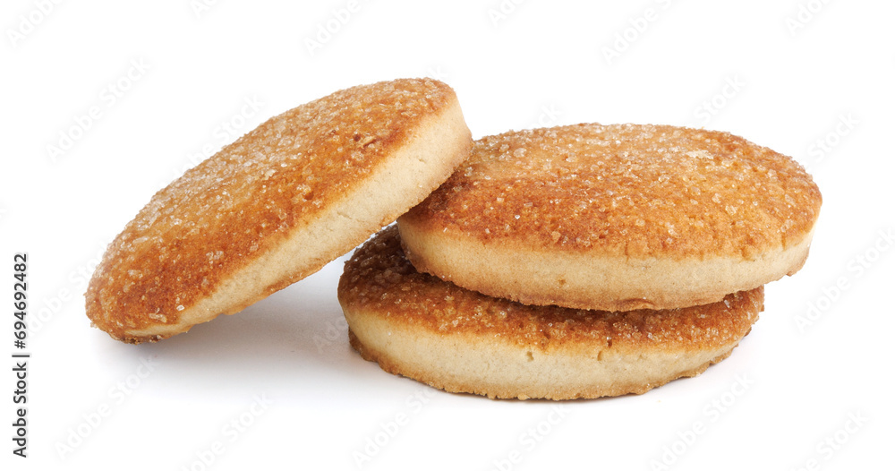 Beautiful round cookies isolated on a white background. Three cookies on a white background.