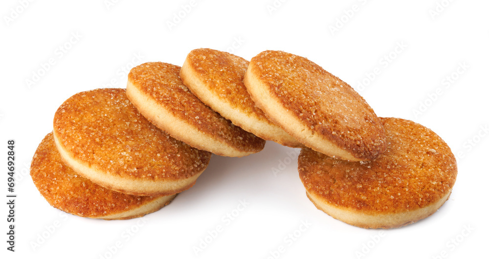 Beautiful round cookies isolated on a white background. A few cookies. Row of cookies.
