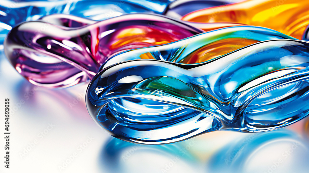 Colorful Fluidity Cast in Glass: An Artistic Blend of Blue, Purple, and Amber Waves