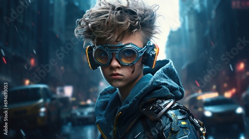 Cyberpunk modern futuristic boy with glasses AI generated image photo