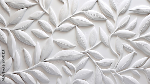 A banner panorama illustration featuring a white geometric floral leaves 3D tiles wall texture background.