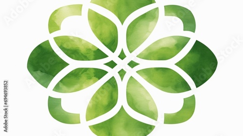 Green watercolor celtic pattern on a white background photo