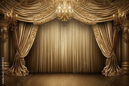 Luxury curtain. Festival sofa cozy. Generate Ai