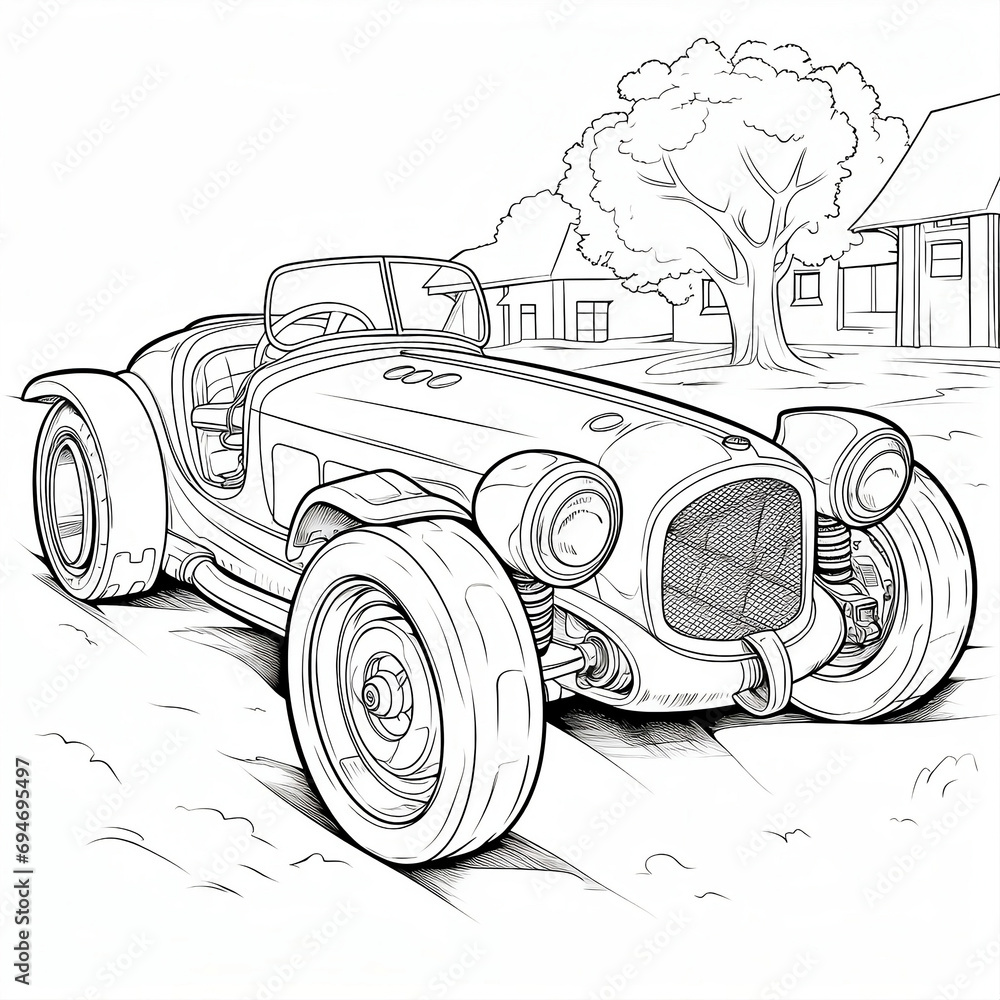 Retro car coloring page for kids. Vintage transportation coloring page