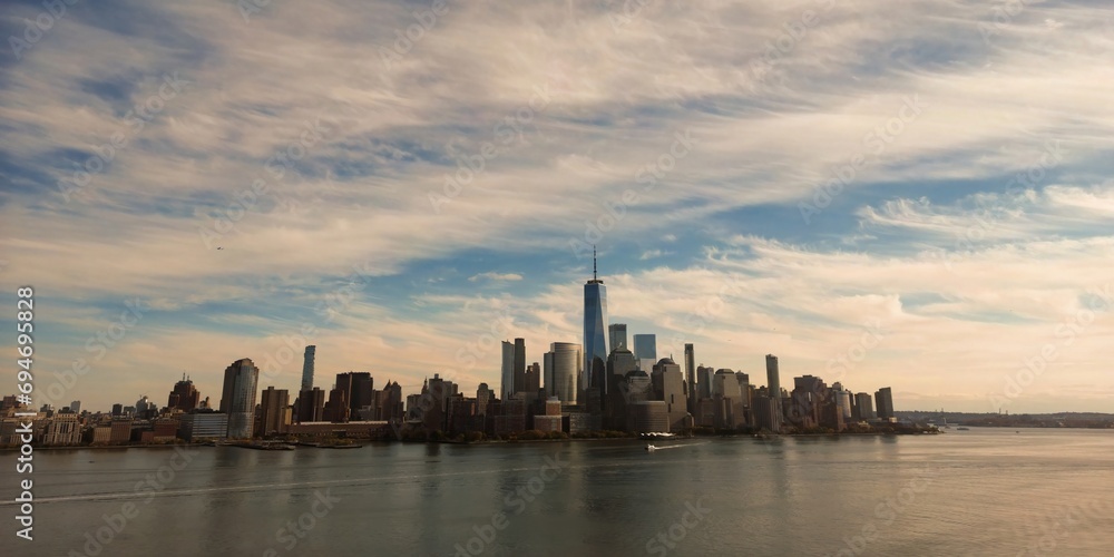 New York City skyline from Jersey over the Hudson River with the skyscrapers. Manhattan, Midtown, NYC, USA. Business district New York skyline with buildings, New York towers. New York skyline.