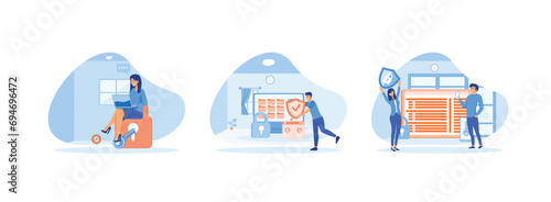 protected access control, protection web access control concept, Flat data security system concept with people characters. Cyber security set flat vector modern illustration