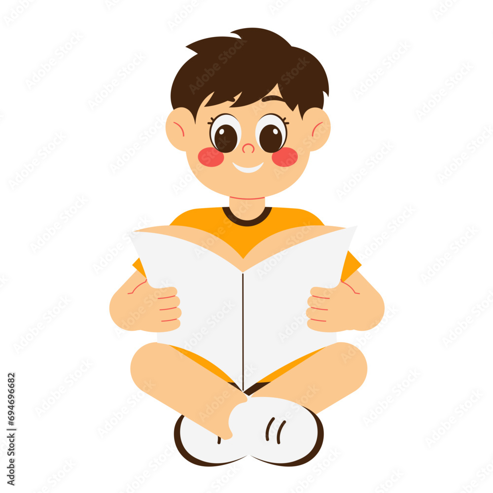 Boy Reading Book Illustration Boy Reading Book Illustration