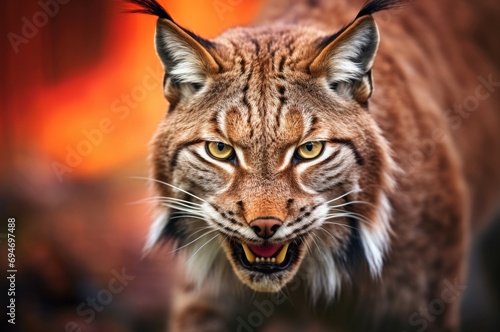 Spotted Lynx animal cat closeup. Nature outdoor forest big mammal. Generate Ai