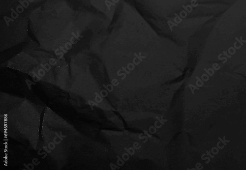 Black crumpled paper texture in low light background vector illustration