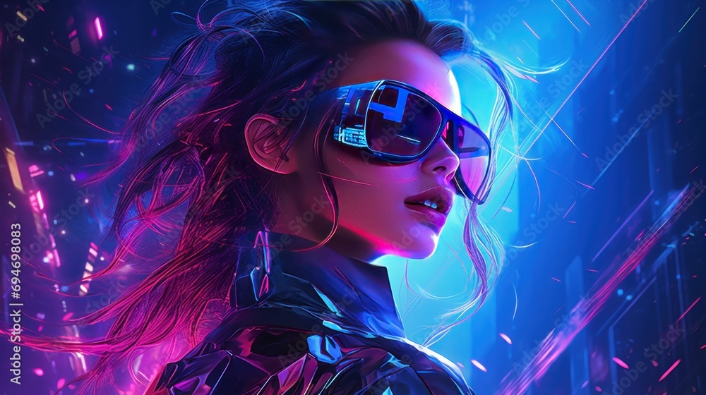 Cyberpunk modern woman style on neon background AI generated image Cyberpunk modern woman style on neon background AI generated image