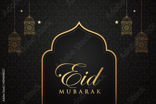 Ramadan Eid Mubarak background greeting card with candles and moon decoration