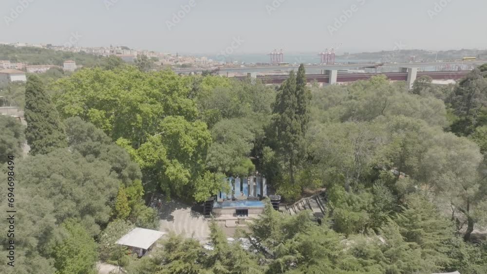 Lisbon, Portugal - A Daytime Perspective of the Keil do Amaral Amphitheater - Drone Flying Forward Lisbon, Portugal - A Daytime Perspective of the Keil do Amaral Amphitheater - Drone Flying Forward