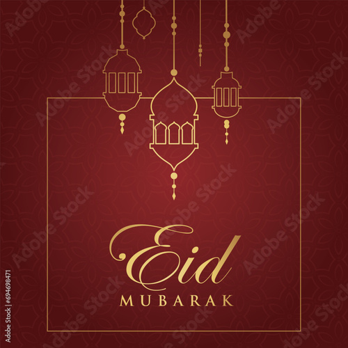 Ramadan Eid Mubarak background greeting card with candles and moon decoration