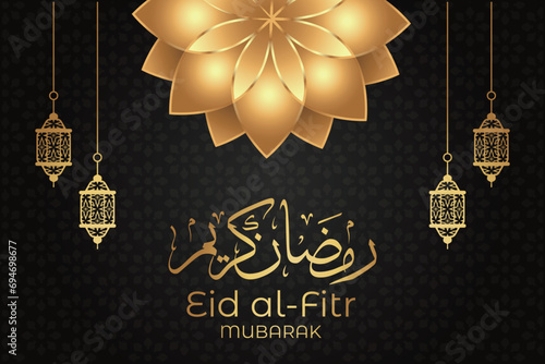 Ramadan Eid Mubarak background greeting card with candles and moon decoration