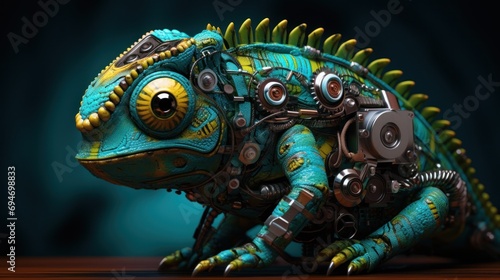 chameleon cyborg technology cyberpunk style AI generated image photo