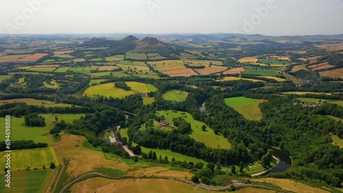 Aerial View of Scottish Borders Over The River Tweed Looking Towards Eildon Hills, Views of Scotland. photo