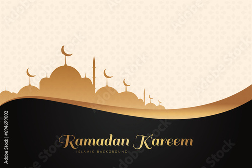 Ramadan Eid Mubarak background greeting card with candles and moon decoration