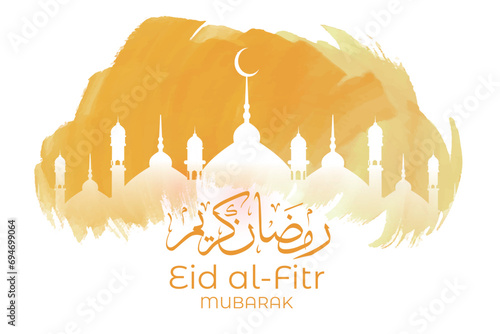 Ramadan Eid Mubarak background greeting card with candles and moon decoration
