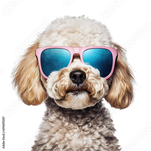 Poodle Dog Puppy Art in Sunglasses Showcasing the Breed's Elegance With a Stylish Twist.. Isolated on a Transparent Background. Cutout PNG.