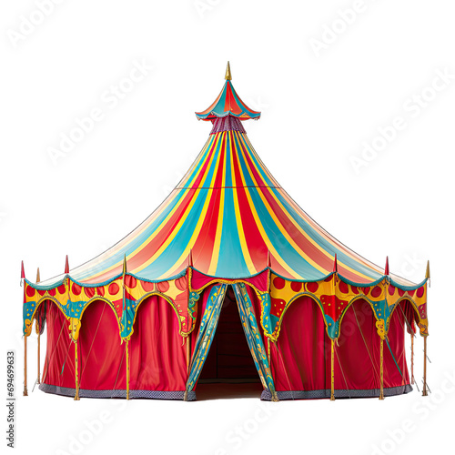 Vibrant Colorful Traditional Carnival Circus Tent - Ideal for Events & Festivals. Isolated on a Transparent Background. Cutout PNG.