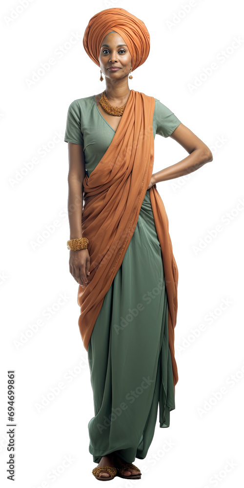 Woman Wearing Turban Elegantly - Cultural and Graceful. Isolated on a Transparent Background. Cutout PNG.