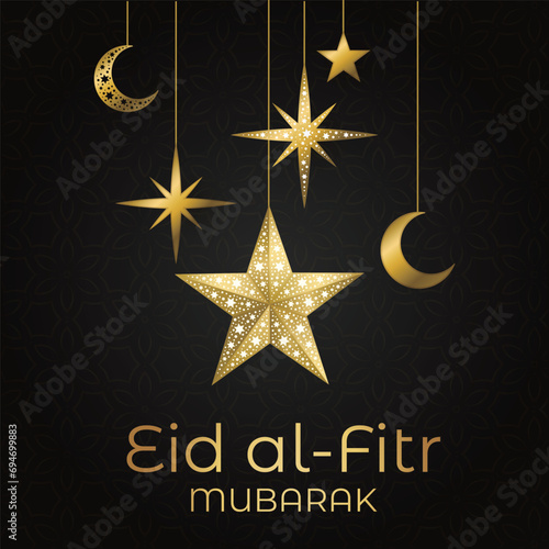 Ramadan Eid Mubarak background greeting card with candles and moon decoration