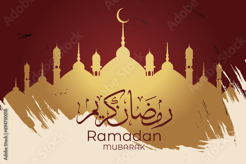 Ramadan Eid Mubarak background greeting card with candles and moon decoration