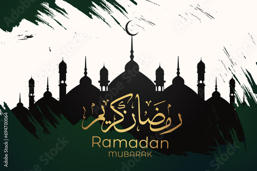 Ramadan Eid Mubarak background greeting card with candles and moon decoration