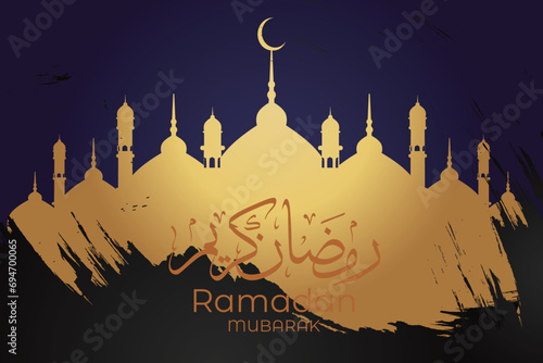 Ramadan Eid Mubarak background greeting card with candles and moon decoration