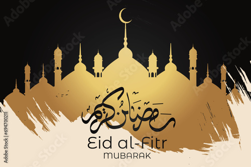 Ramadan Eid Mubarak background greeting card with candles and moon decoration