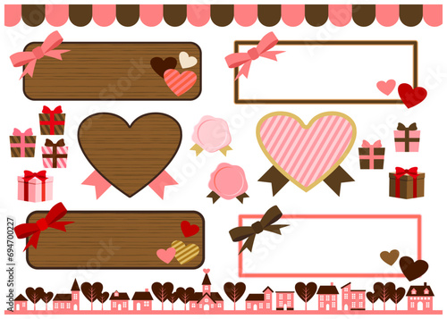 バレンタイン、セット、フレーム、かわいい、イラスト
