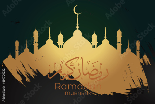 Ramadan Eid Mubarak background greeting card with candles and moon decoration