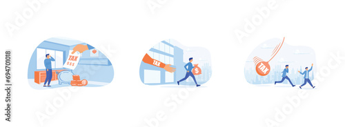 Tax burden or debt to pay for income tax, Businessman running away from tax for tax, financial crisis in tax burden. Tax burden set flat vector modern illustration  photo