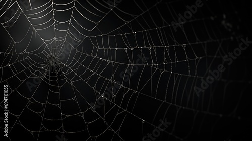 Spider web set isolated on dark background. Spooky Halloween cobwebs with spiders